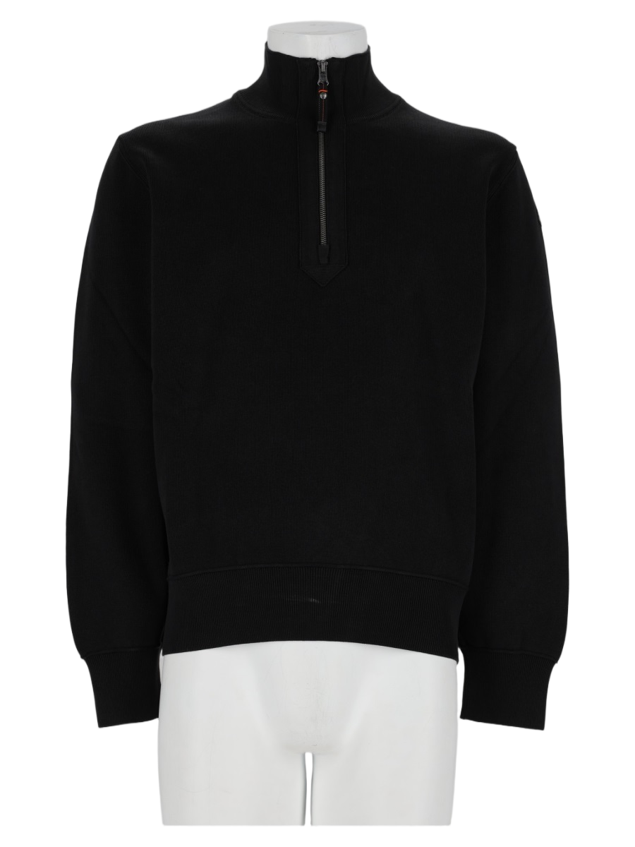 Half-Zip Stand Collar Cotton-Viscose Knit Sweater