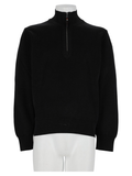 Half-Zip Stand Collar Cotton-Viscose Knit Sweater