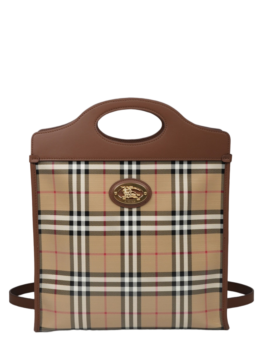 Pocket Small Signature Check Pattern Cotton Tote Bag