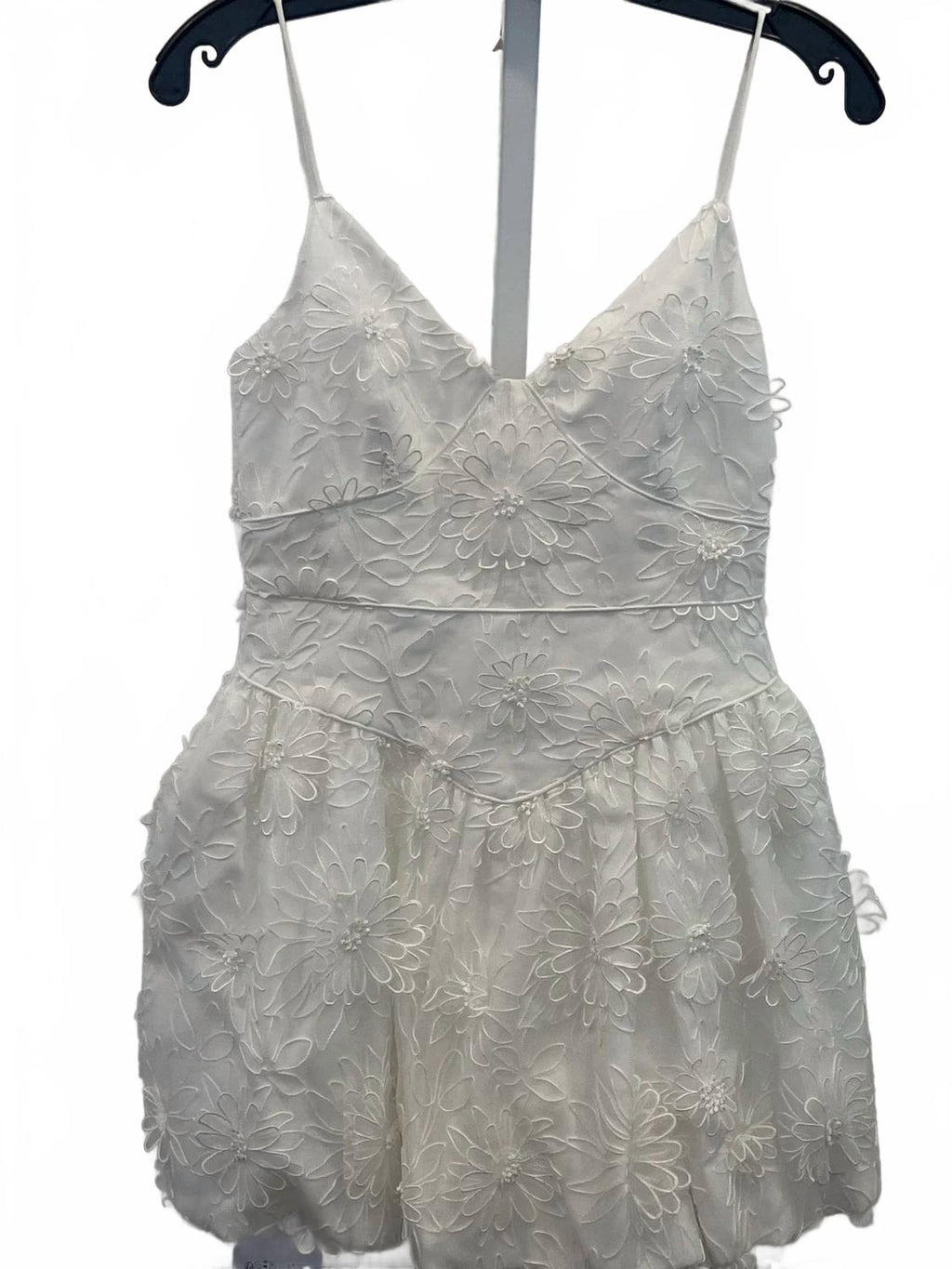 Women's Floral Applique Mini Dress In White