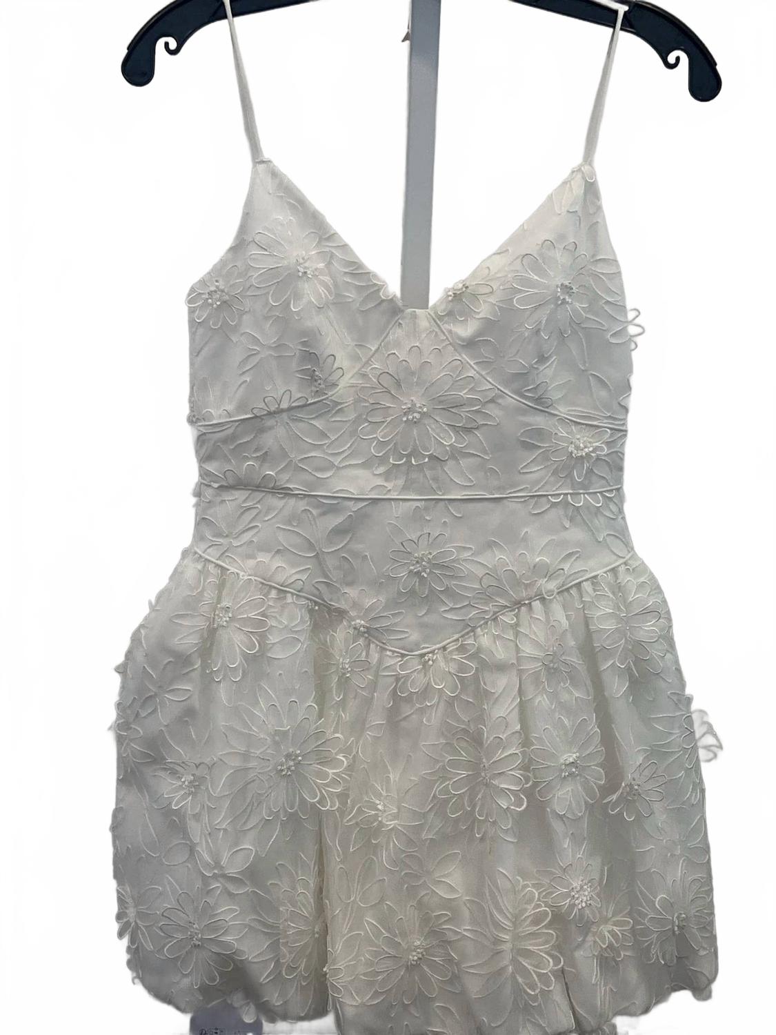 Women's Floral Applique Mini Dress In White