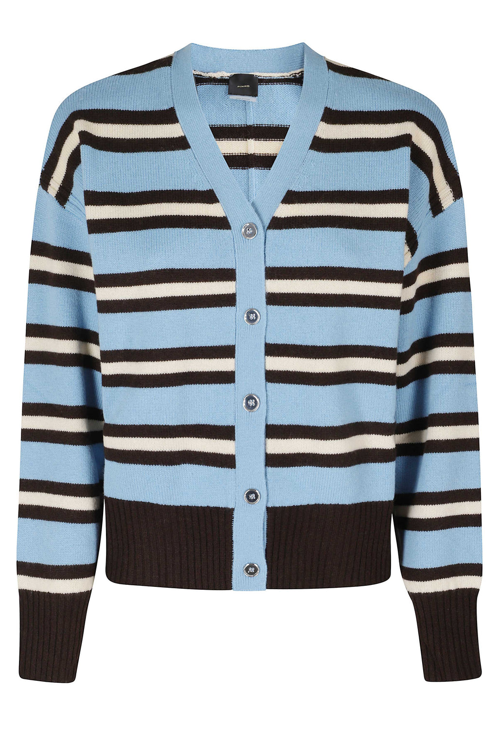 Light Blue Brown Striped Wool-Cashmere Cardigan