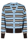 Light Blue Brown Striped Wool-Cashmere Cardigan