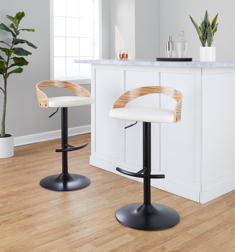 Modern Adjustable Bar Chairs with Decorative Wood Details and Sturdy Metal Bases