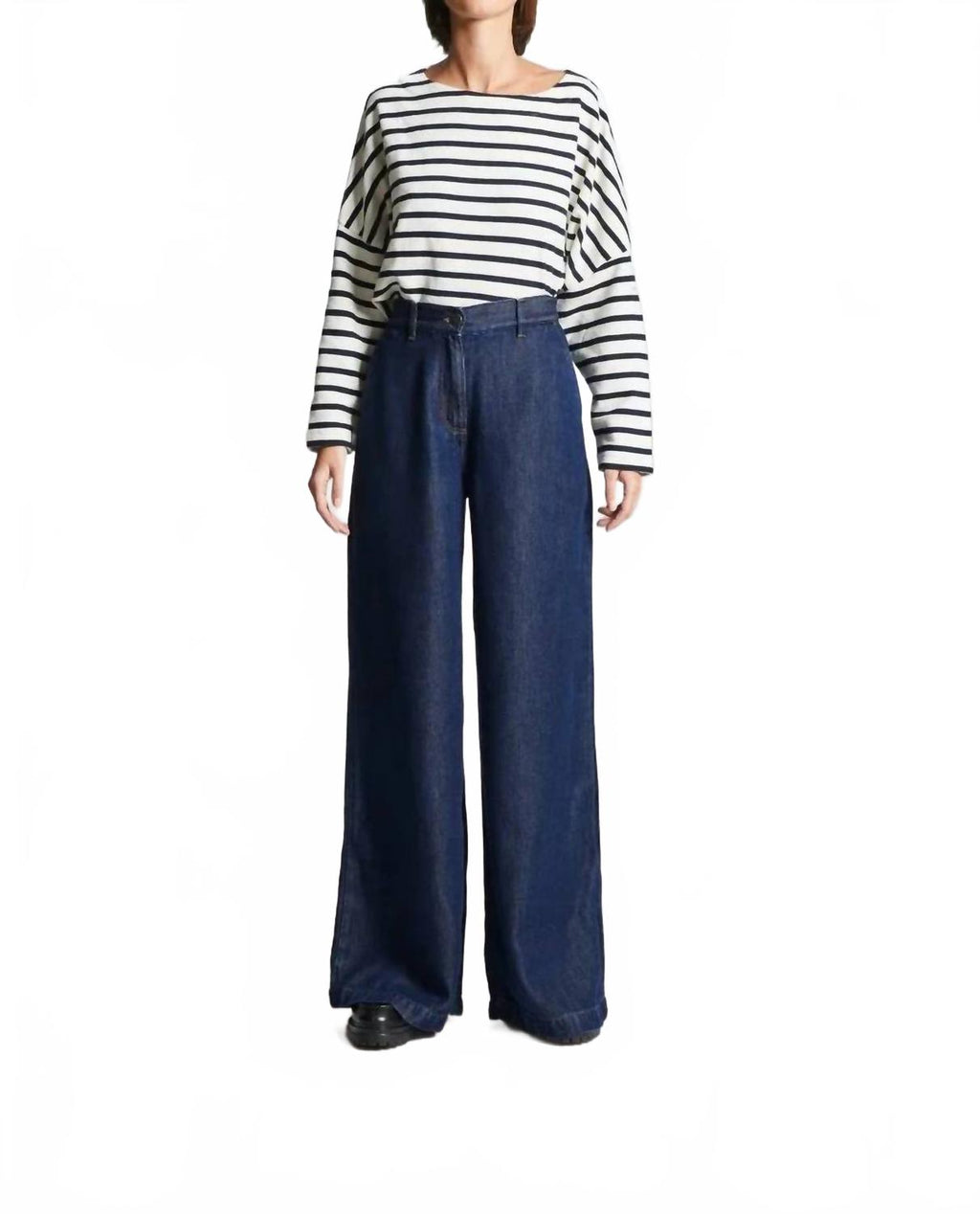 Perros Soft Wide-Leg Denim Jeans In Dark Wash