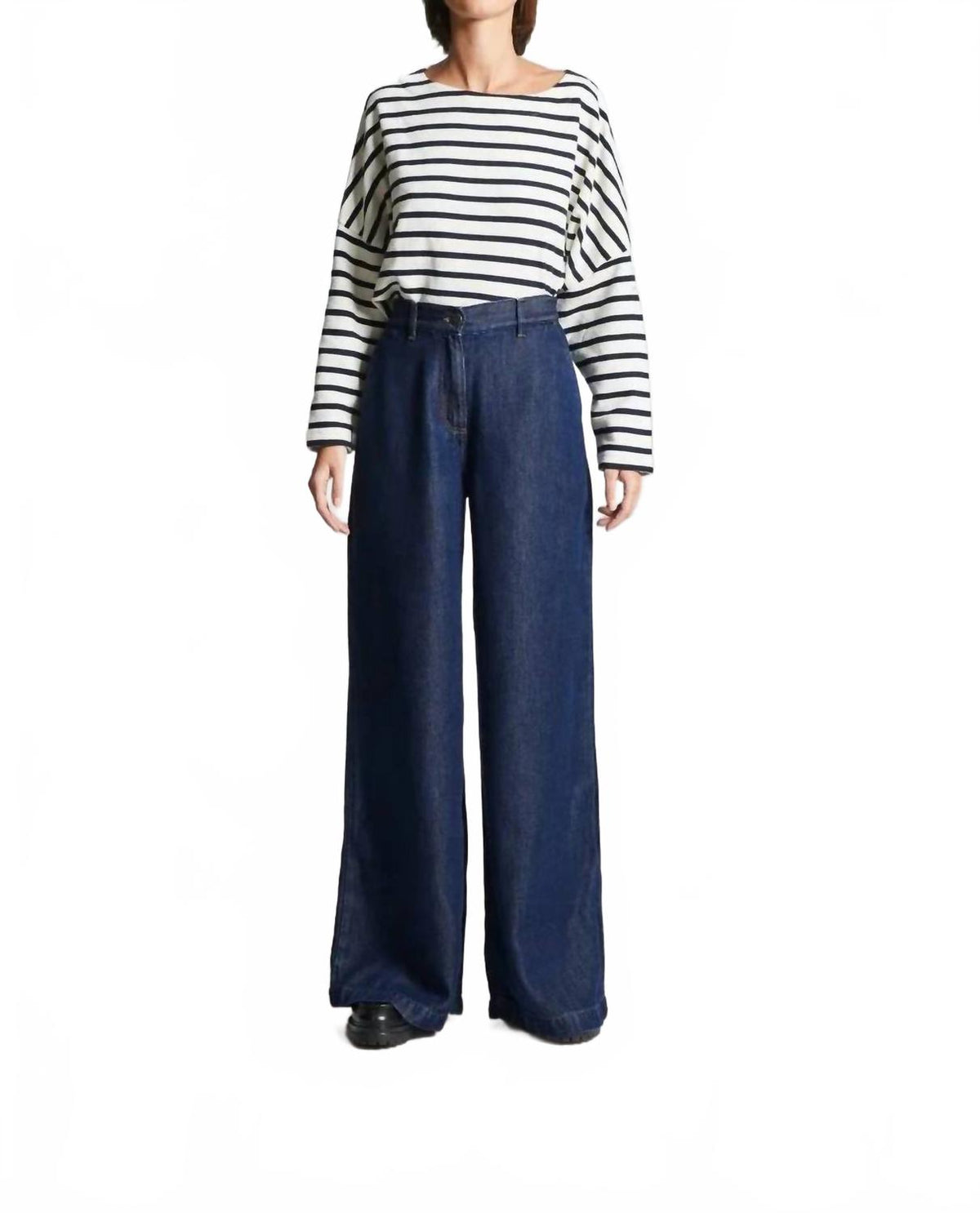 Perros Soft Wide-Leg Denim Jeans In Dark Wash