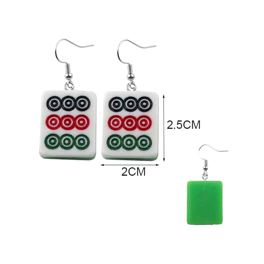 12Pairs - Mahjong Tile Charm Drop Earrings