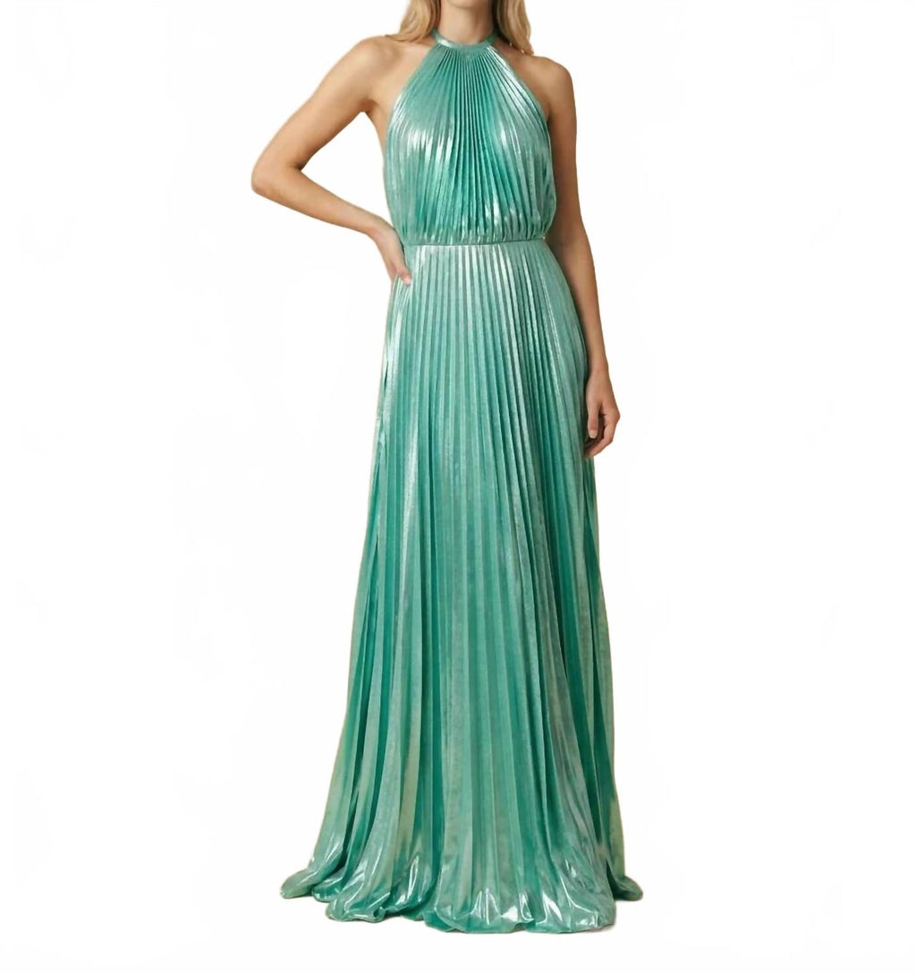 Isadora Halter Dress In Green Metallic