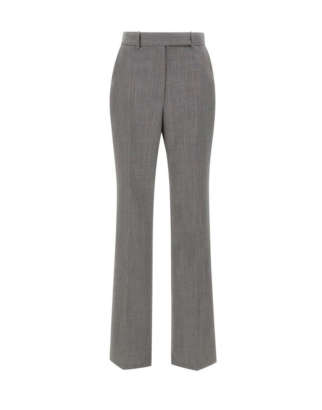 Grey Wool Pressed Crease Straight-Leg Pants