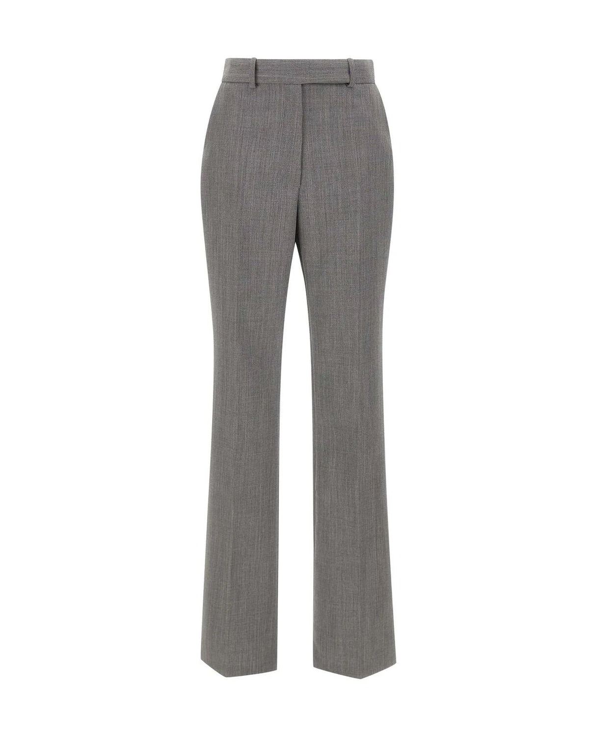Grey Wool Pressed Crease Straight-Leg Pants