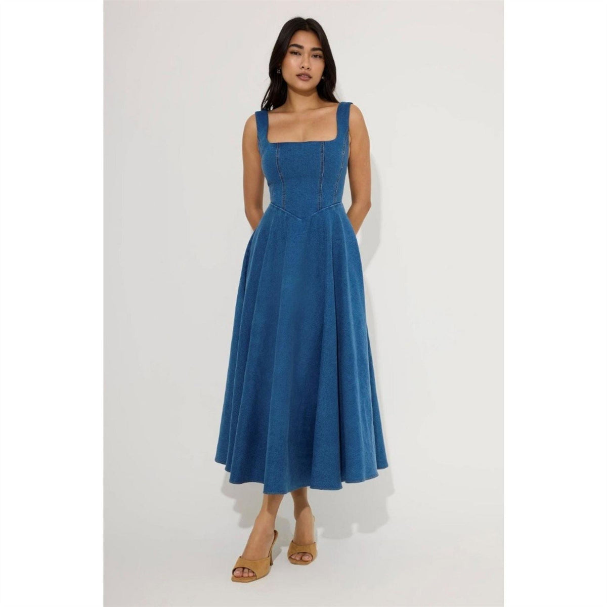 Odd Muse Womens Sq Neck Midi Long Maxi Dress