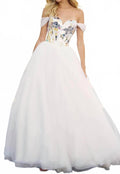 Organza Ball Prom Gown In Ivory/silver