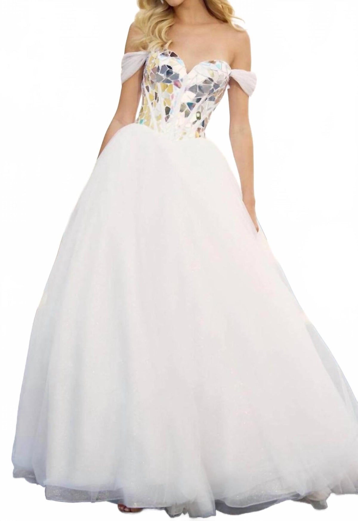 Organza Ball Prom Gown In Ivory/silver