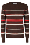 Brown Striped Cashmere-Silk Crewneck Sweater