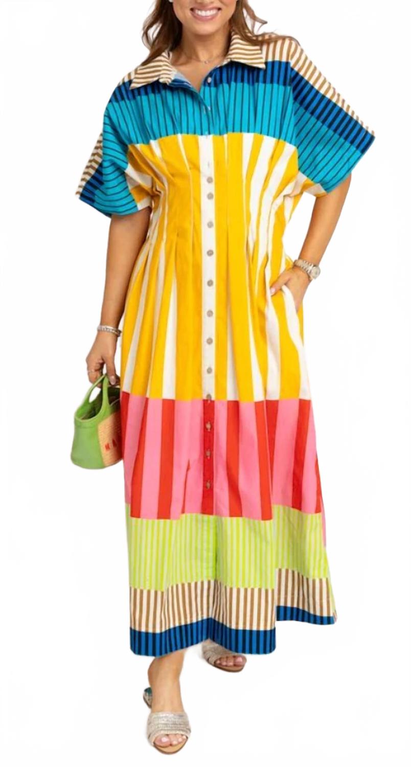 Stripe Button Maxi Dress In Multi