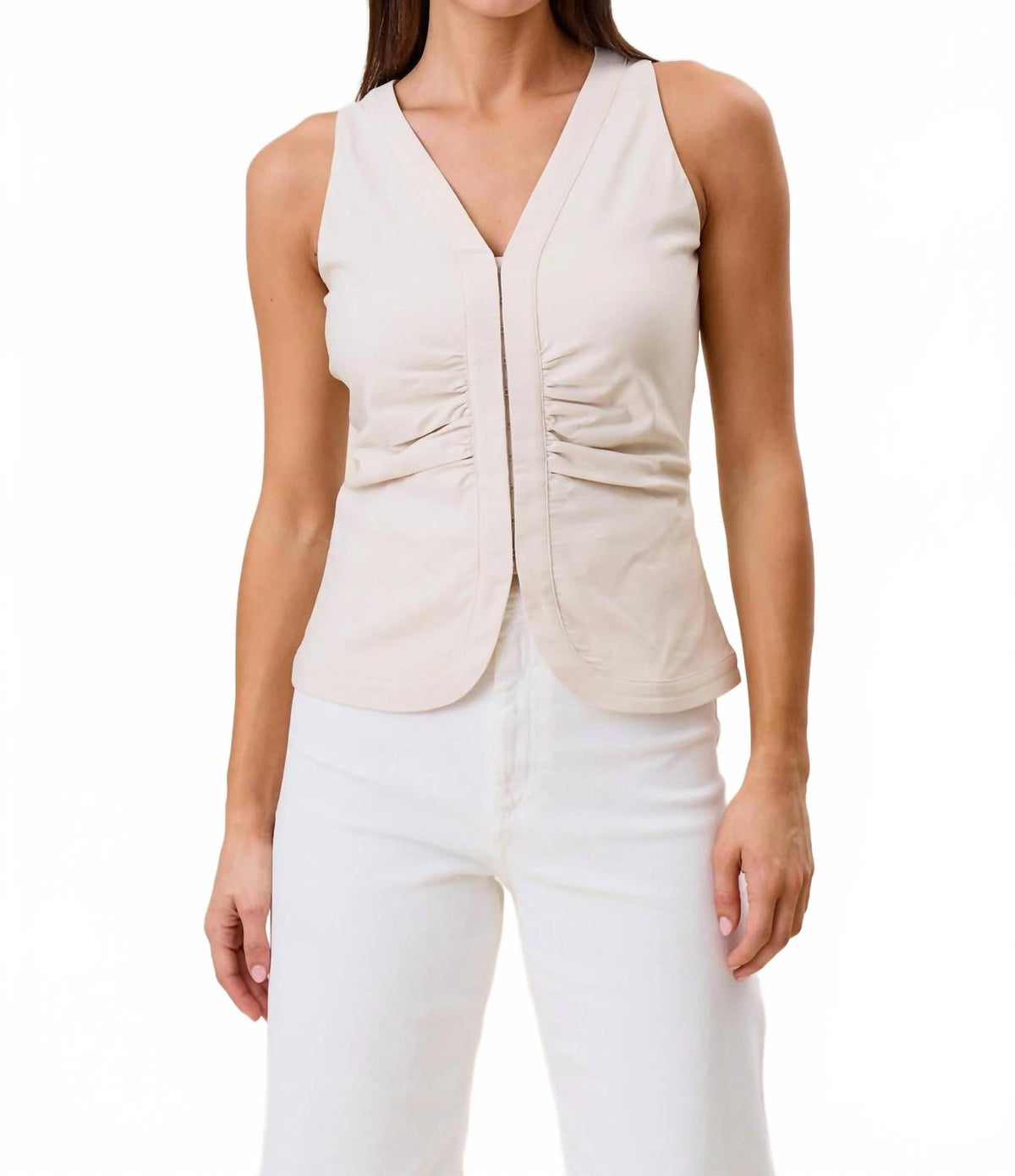 Hook & Eye Sleeveless Stretchy Top In Beige