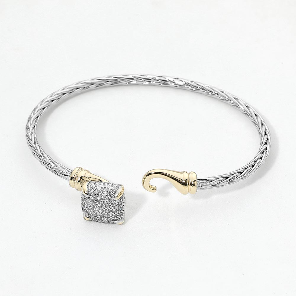 14K Gold Plated CZ Pave Square Accent Braided Bracelet