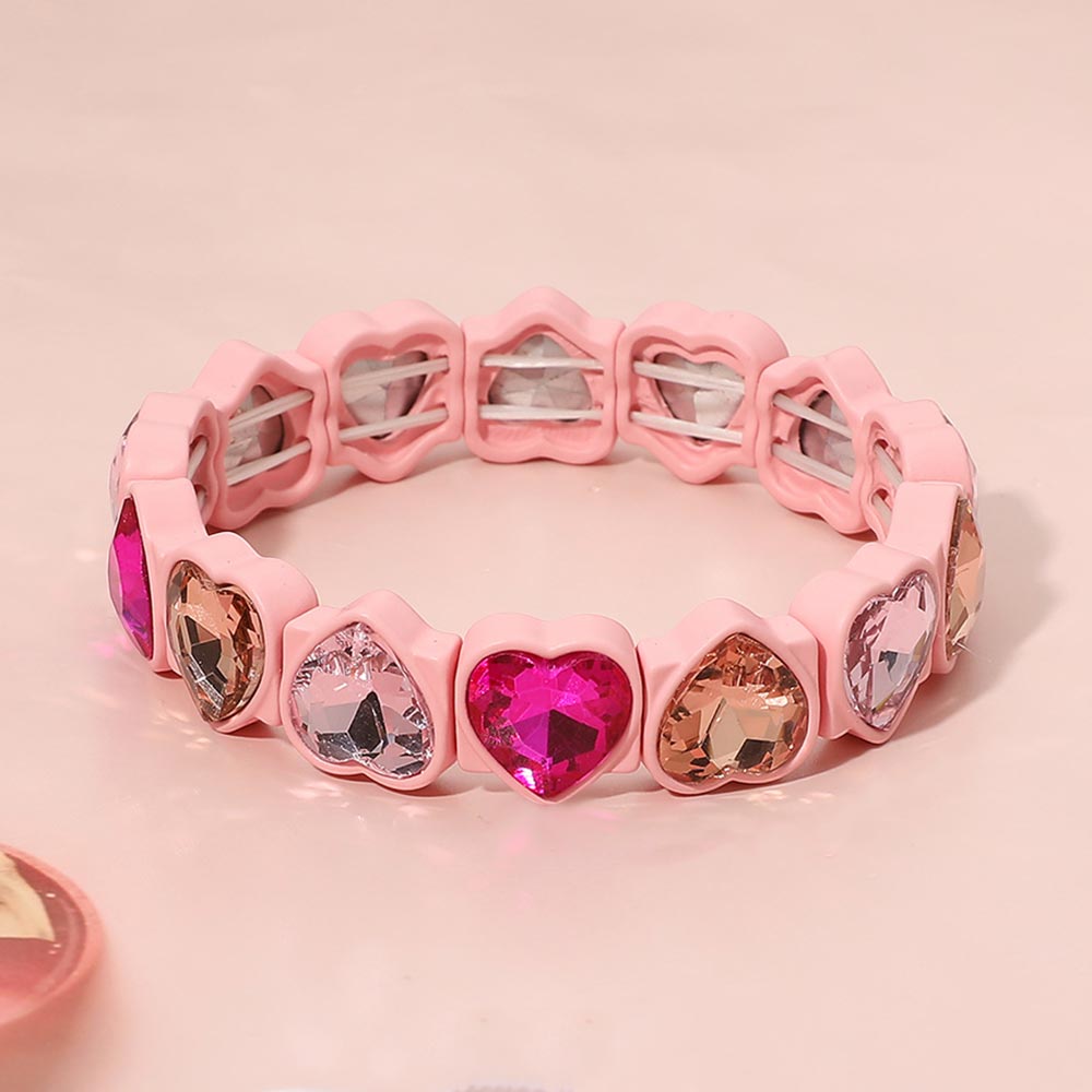 Romantic Heart Gem Beaded Stretch Bracelet