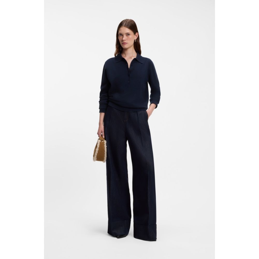 Crescent-shaped shoulder bag with faux-fur trim