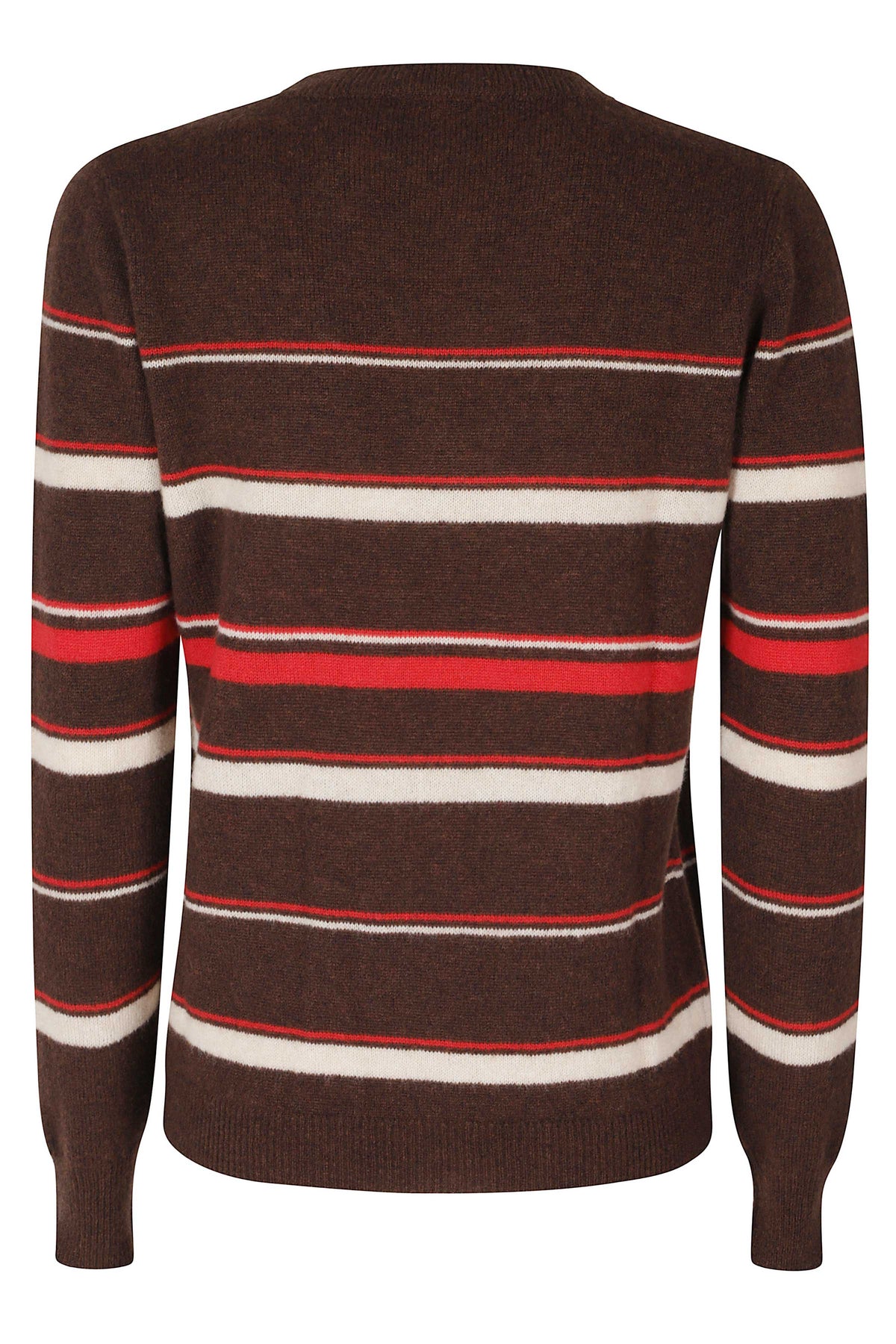 Brown Striped Cashmere-Silk Crewneck Sweater