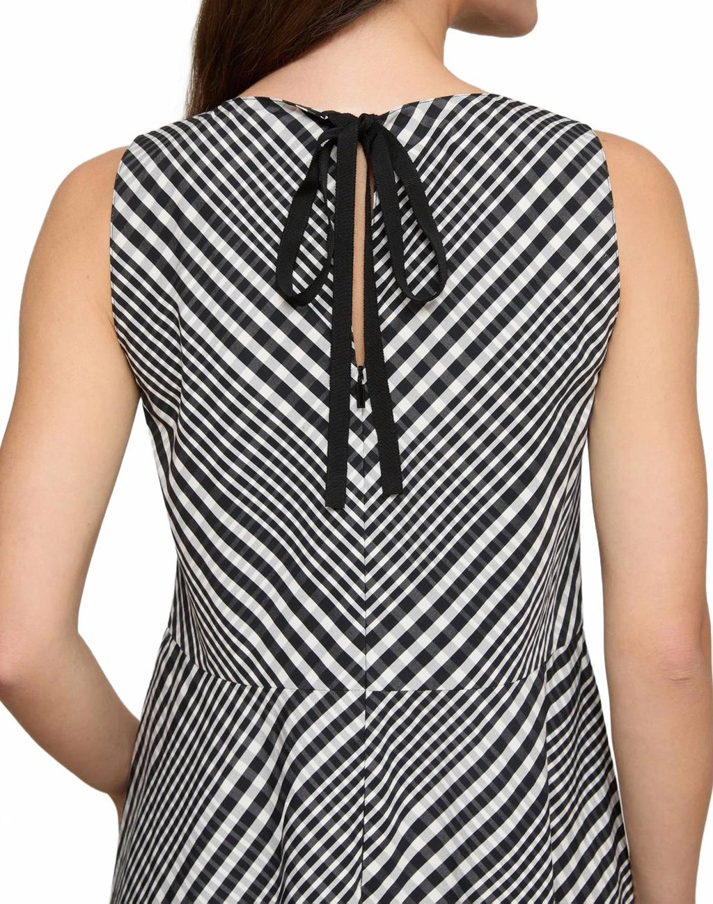 Grid Plaid Cotton Sleeveless Midi Dress In Black Multi