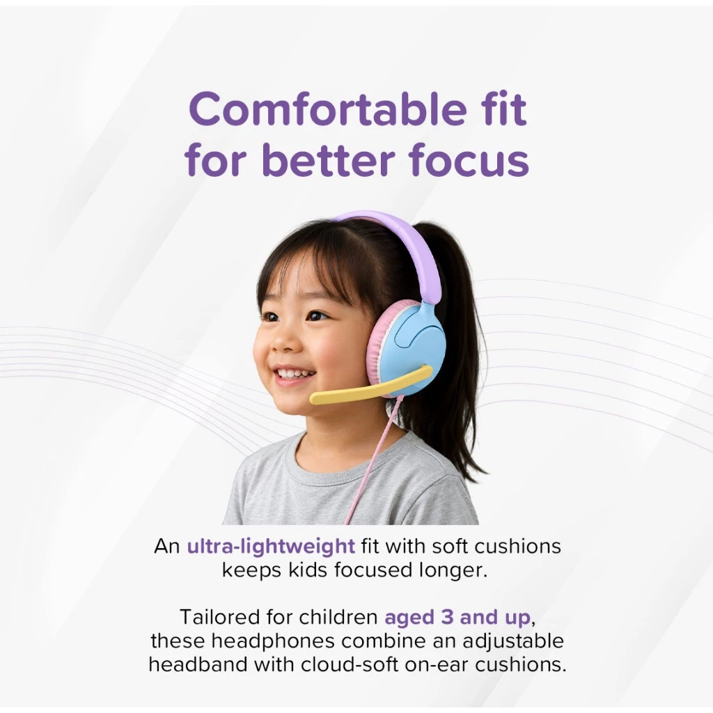 myFirst CareBuds Link W2 - Foldable Wired Headphone with Kids Safe Volume Limit & Boom Mic