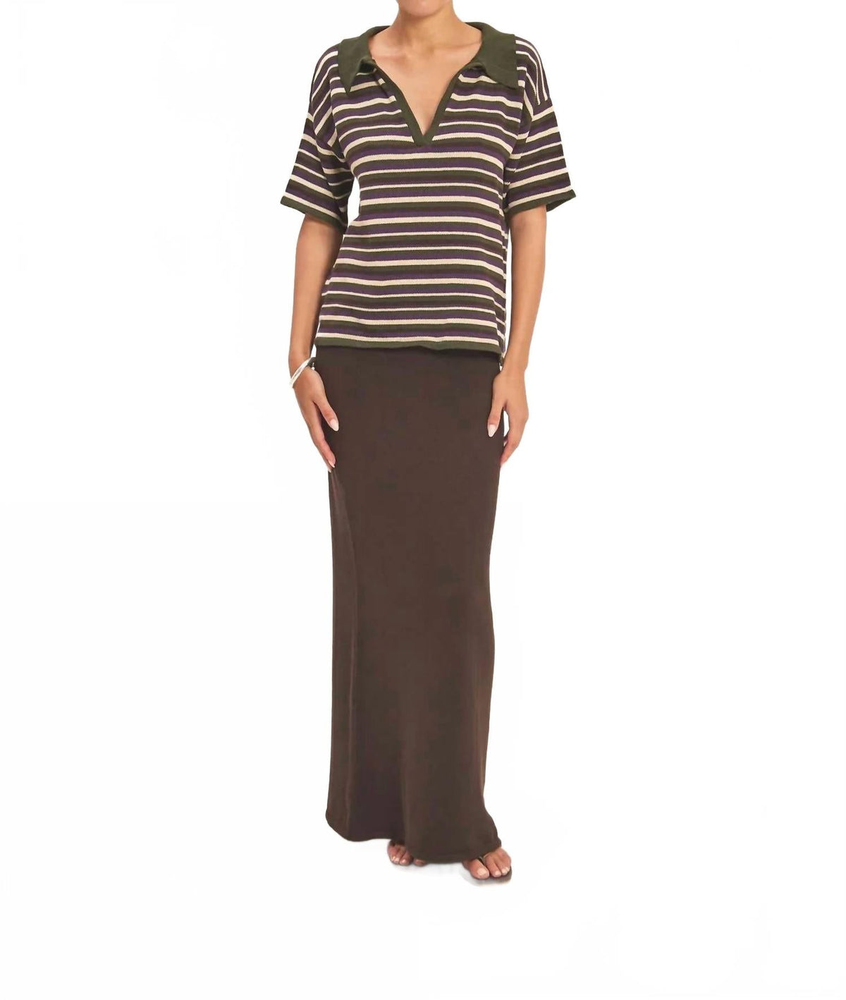 Kara Knit Polo Top In Ivory Multi