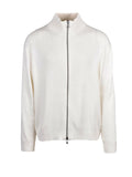 White Ribbed Knit Wool-Blend Zip Cardigan