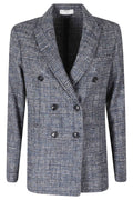 Double-Breasted Wool Jacket With Classic Check Pattern