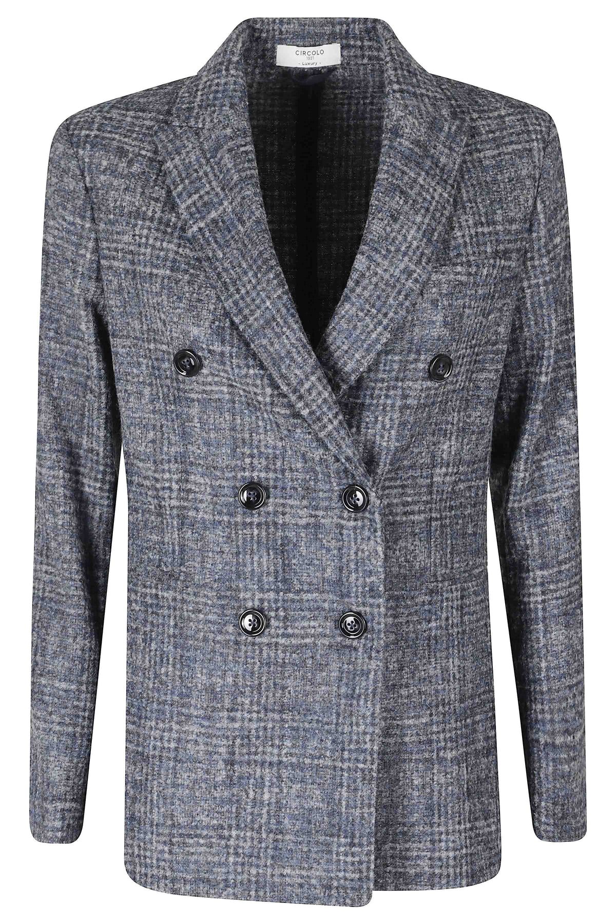 Double-Breasted Wool Jacket With Classic Check Pattern