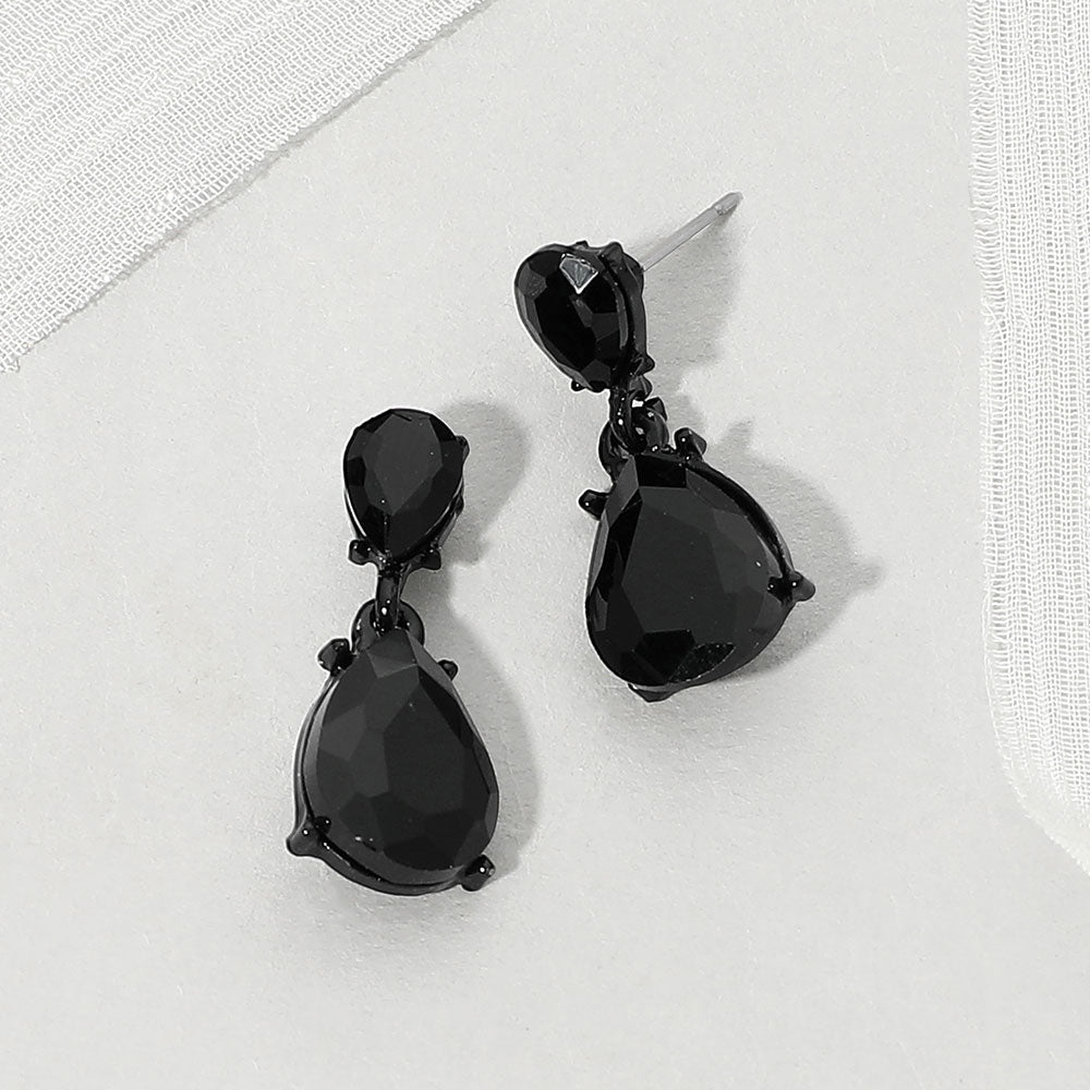 Teardrop Stone Cluster Drop Evening Earrings