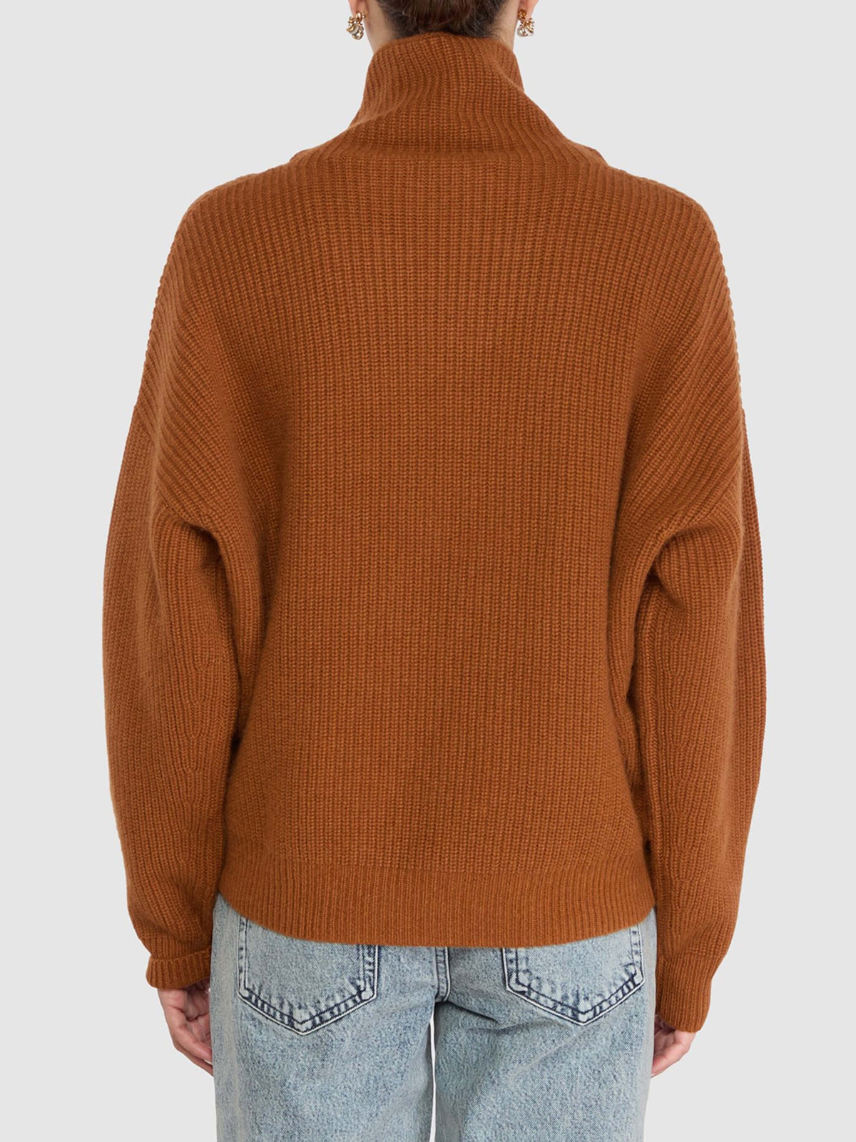 Relaxed Fit Brown Knit Pullover With Ribbed Texture