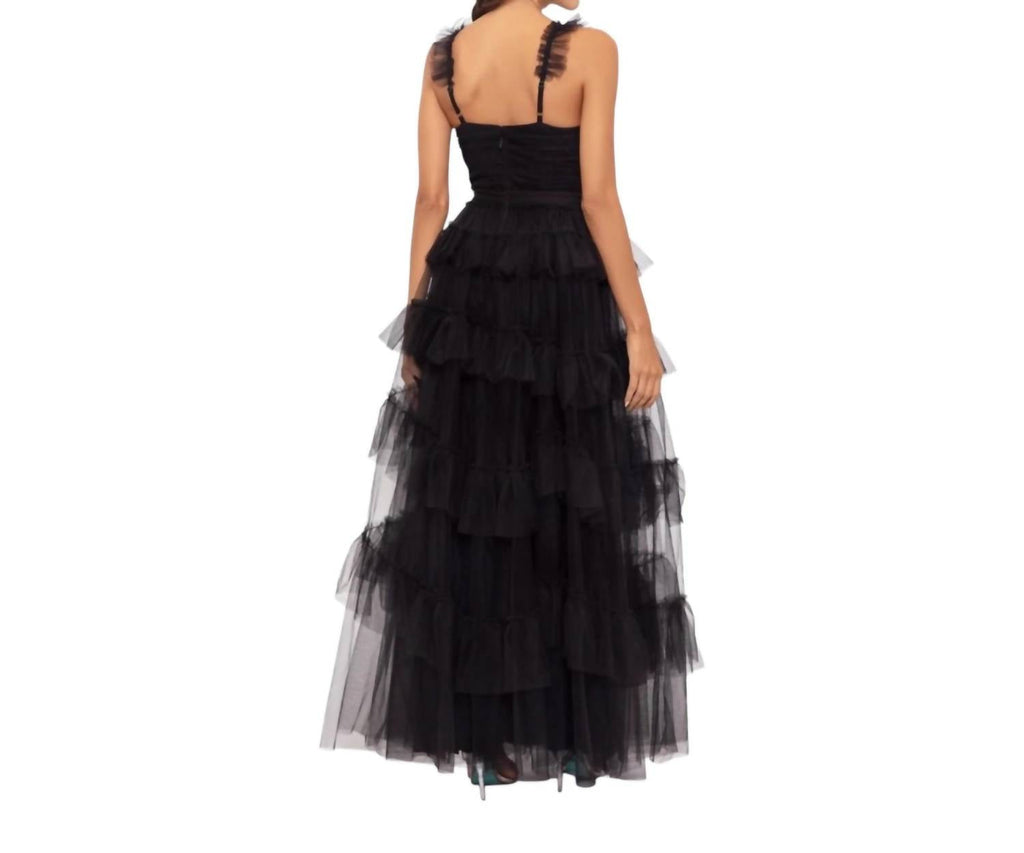 Women's Gigi Long Ruffle Mesh Dress In Black