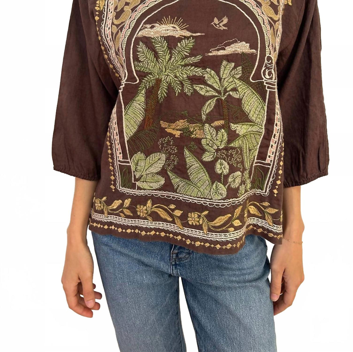 Isolde Linen Boatneck Blouse In Chocolate Martini