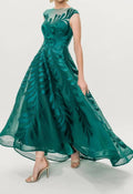 Bateau Neck High Low Formal Midi Dress In Juniper