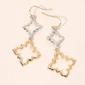 Double Metal Quatrefoil Openwork Link Drop Earrings