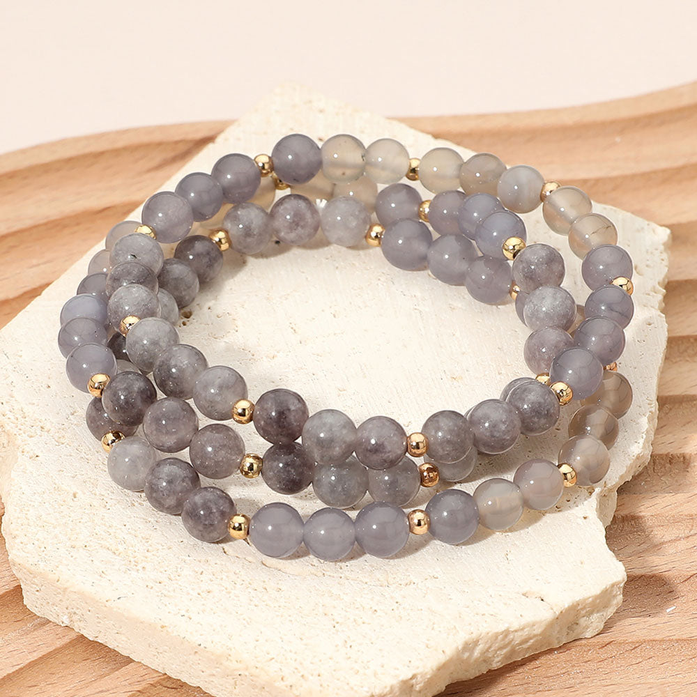3PCS - Round Beaded Stretch Multi Layered Bracelets