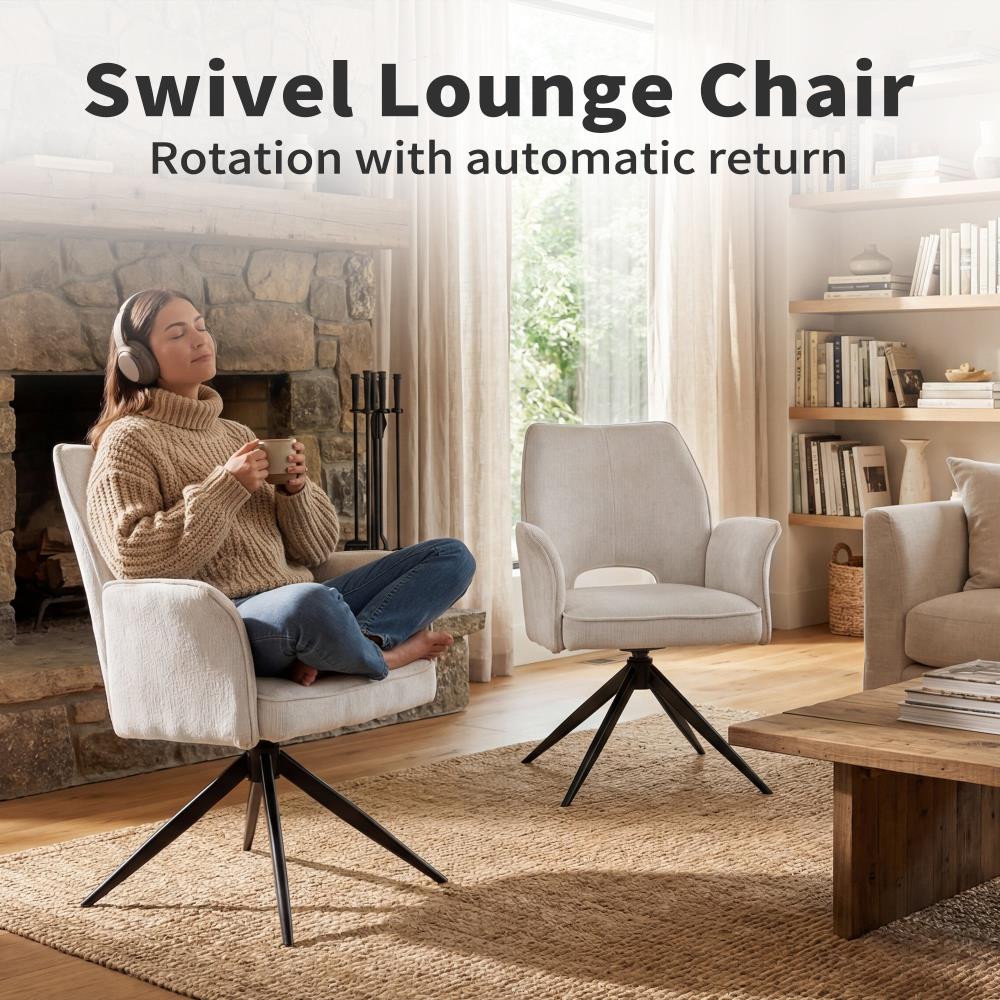 Set of 2 Modern Fabric Accent Chairs with Rotating Seats for Dining and Home Office