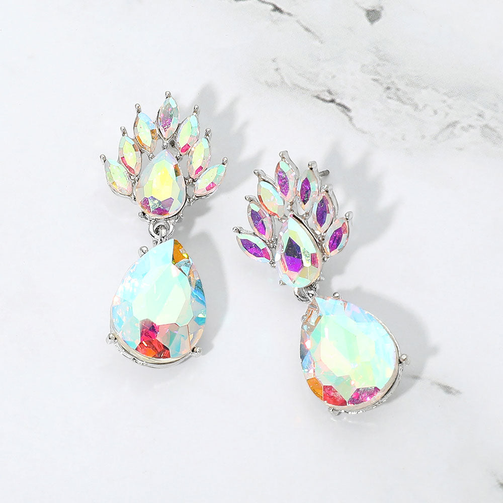 Elegant Teardrop Cluster Drop Evening Earrings