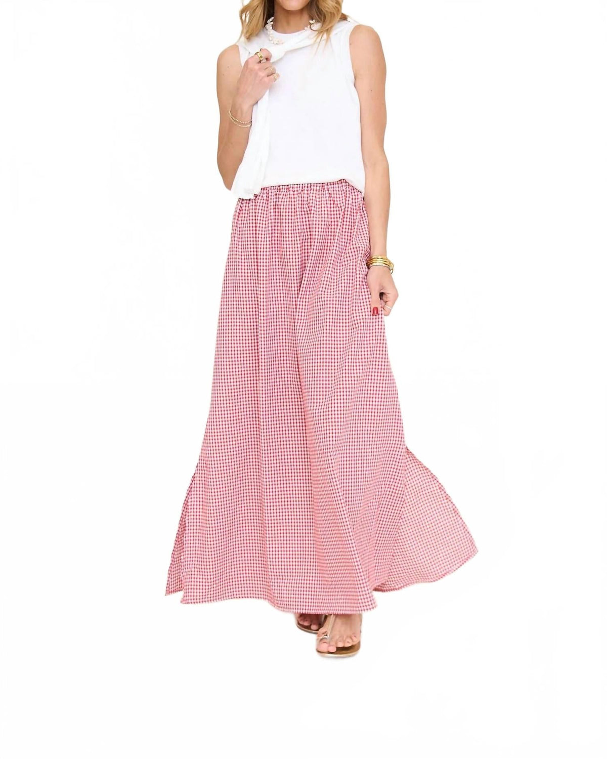 Kasey Gingham Maxi Skirt In Red
