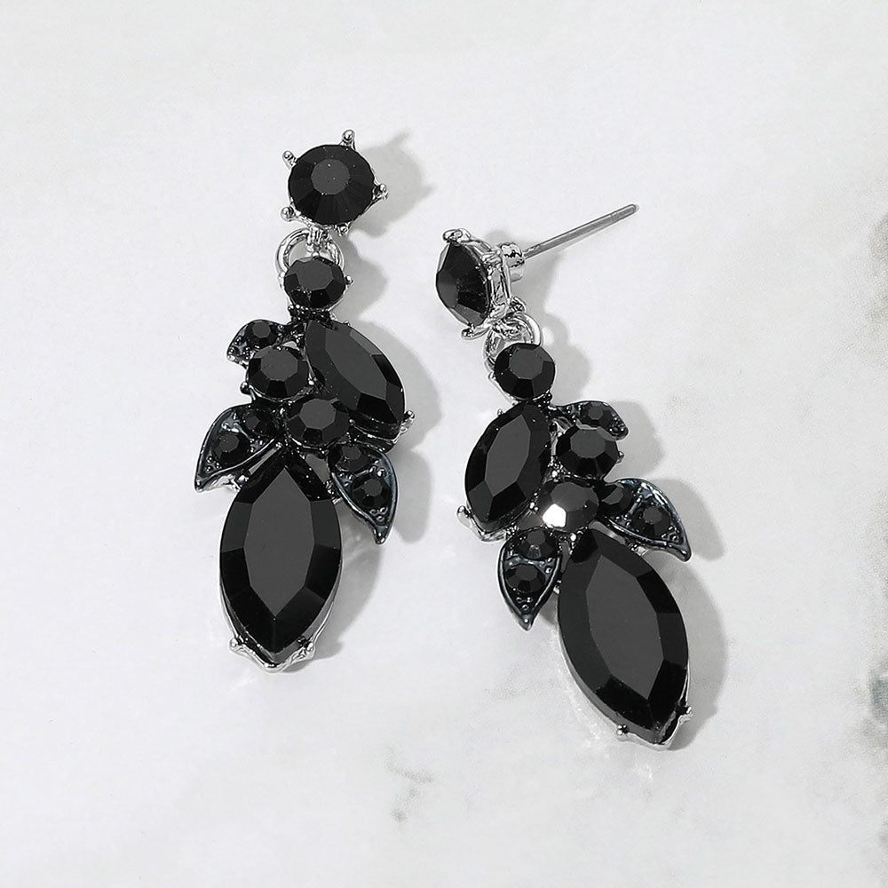 Marquise Gem Steon Cluster Embellished Drop Evening Earrings