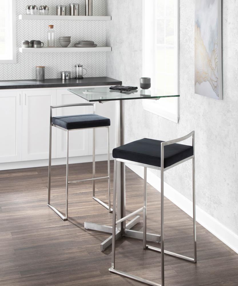 Contemporary Velvet Stackable Barstools Set of 2