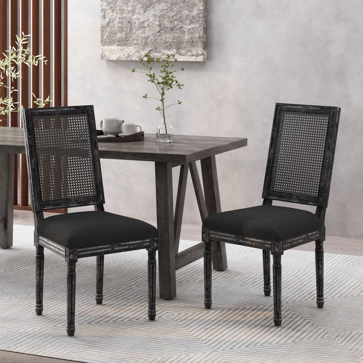 Set of 2 Wooden Dining Chairs with Cushioned Seats