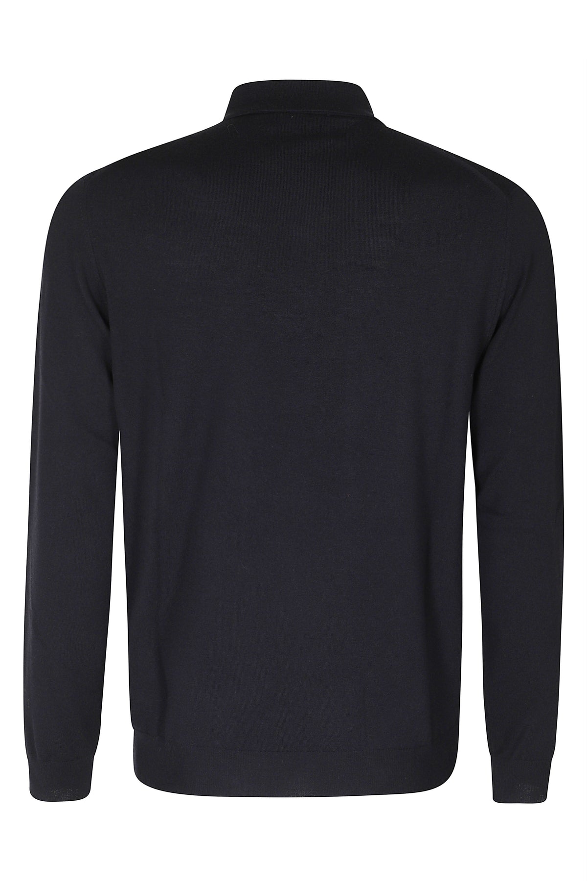 Blue Virgin Wool Long-Sleeve Polo Shirt
