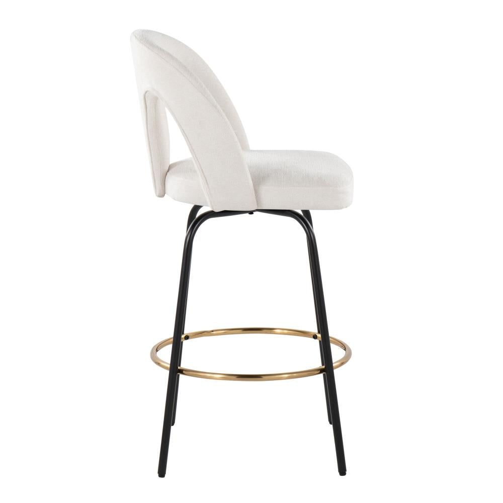 Set of 2 Metal Frame Swivel Counter Stools with Comfortable Upholstered Seats