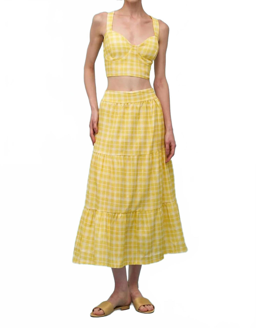 Naples Top And Maxi Skirt Set In Yellow Check