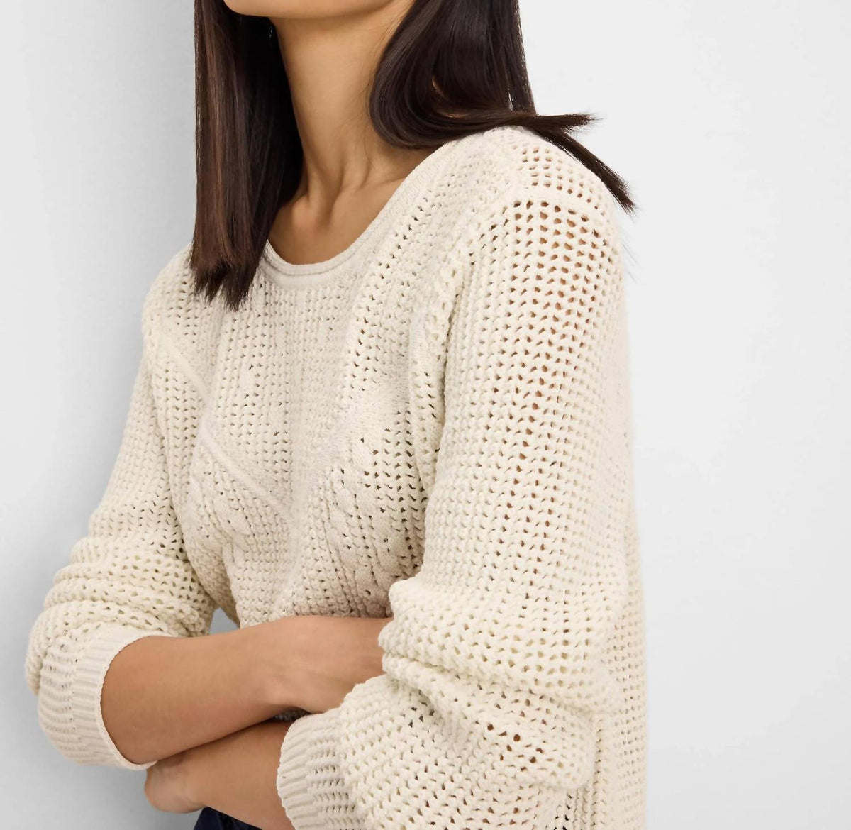 Diamond Stitch Mix Sweater In Coconut