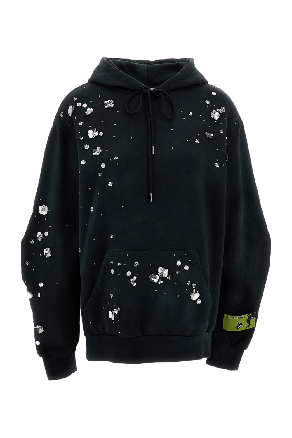 Grey Embellished Oversized Cotton Jersey Hoodie