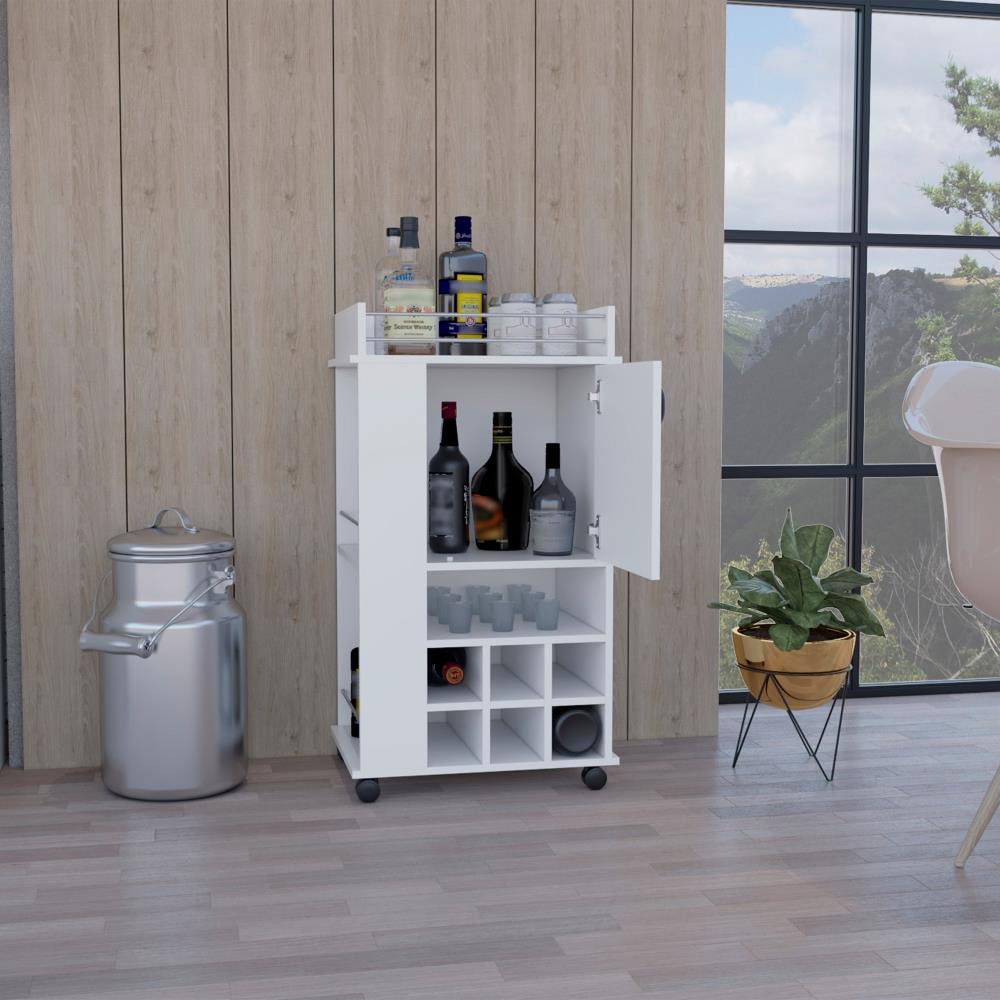 Bar Cart with Wine Bottle Compartments