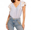 Hilary Linen V-Neck Top In Chambray